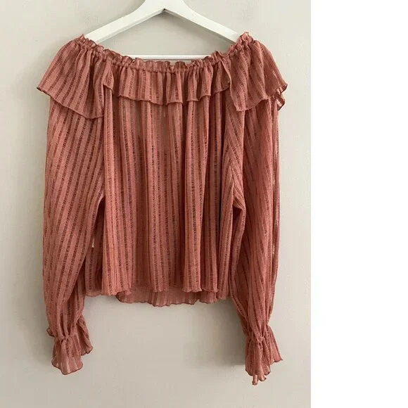 By Anthropologie Long-Sleeve Sheer Striped Crop Blouse top  nwt new with tag - Picture 3 of 7